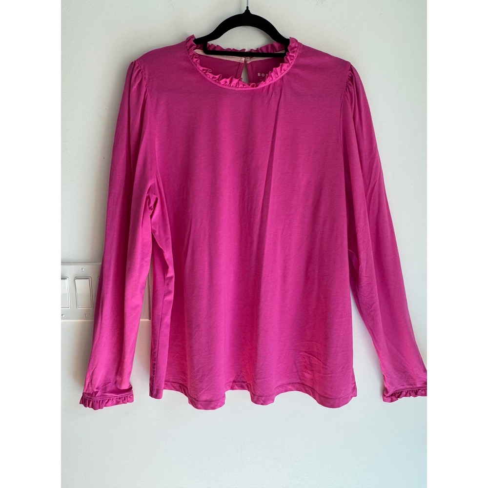 Boden Pink Ruffle Neck Long Sleeve Top US 20/22 Cotton Modal Blend